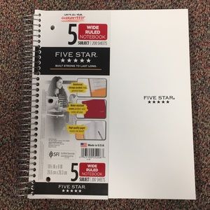 NWT 5 STAR 5 SUBJECT NOTEBOOK WIDERULED